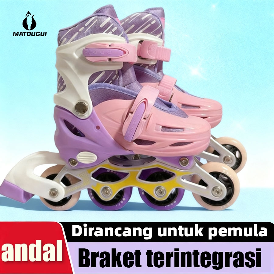 MATOUGUI Sepatu Roda Inline Junior LED – sepatu roda Oxelo/lampu kedip/tidak licin/anti goyang/lnline skate/star/ukuran dapat disesuaikan/pu/gaya bajaj/mode skateboard - Gambar 4