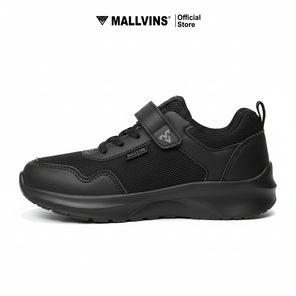MALLVINS Sepatu Sekolah Anak Size 31-38 Full Hitam - Gambar 4