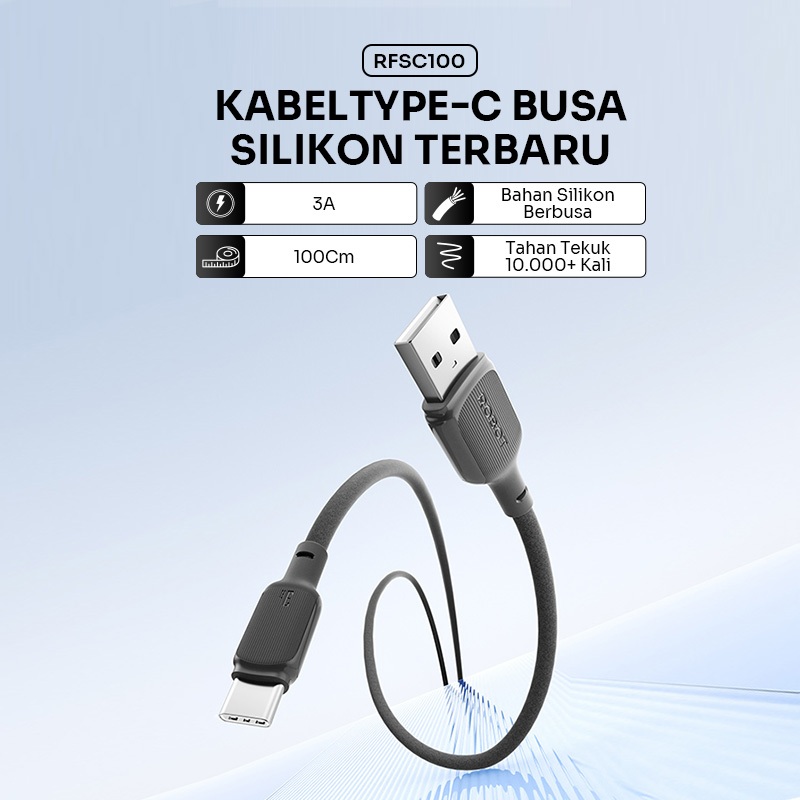 ROBOT Kabel Data Silikon 3A Tahan Tekuk 10K iPhone/Android - Gambar 2