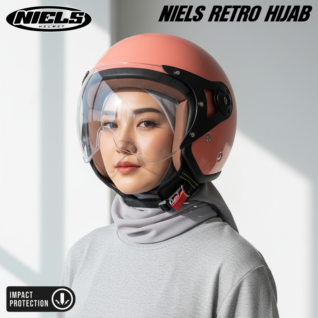 NIELS - Helm Bogo Retro Hijab Dewasa Kaca Pilot SNI Motorcycle