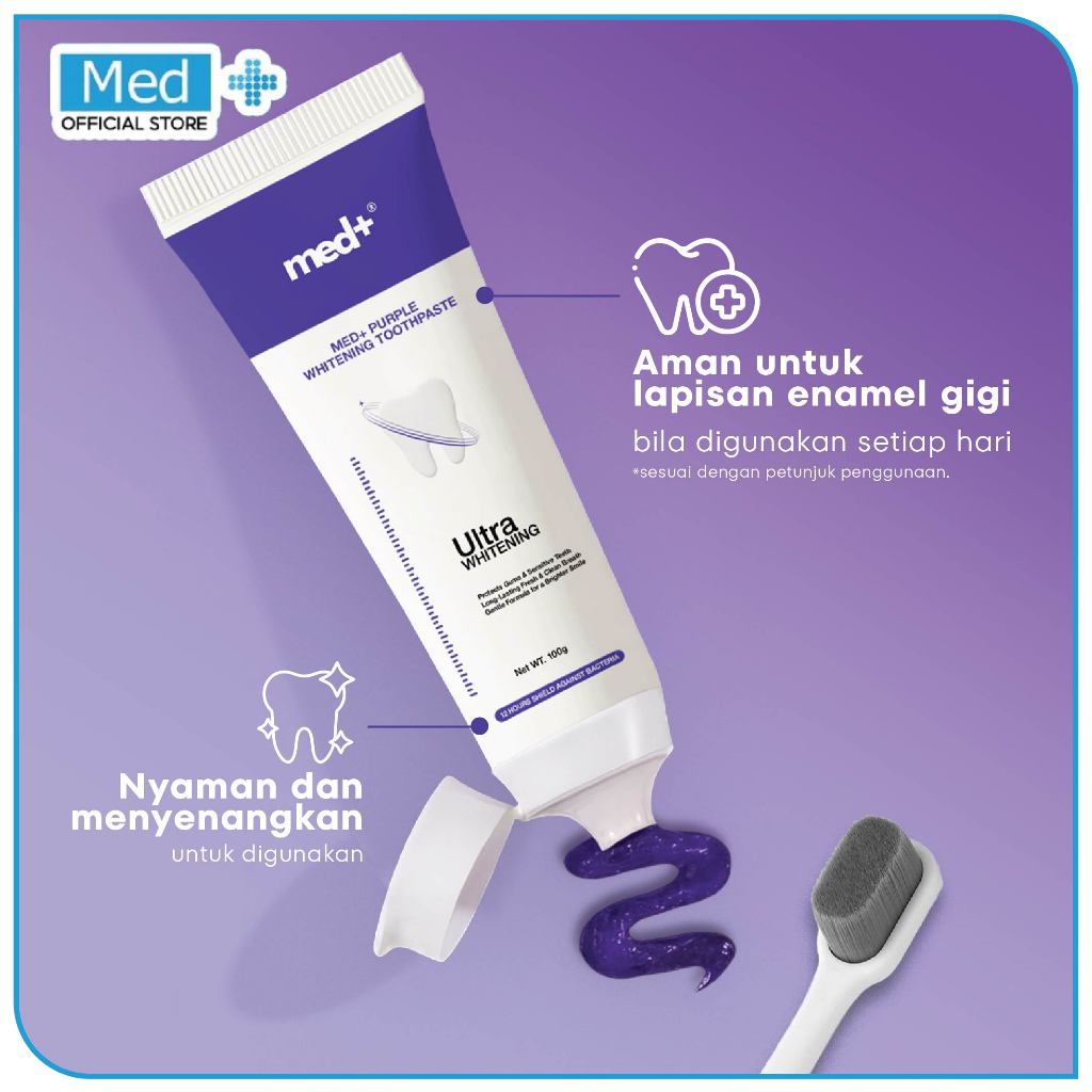 Med+ Purple Whitening Toothpaste 100g / Pasta Gigi / Dental Clean / Gum Safe / Odol Gusi / Pro Clean Formula Memutihkan - Gambar 3