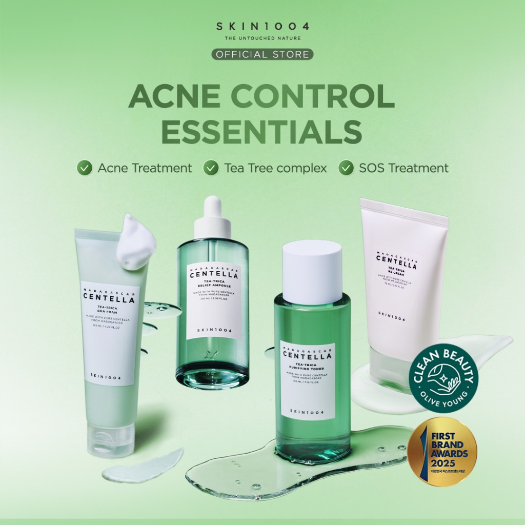SKIN1004 Acne Control Essentials (Tea-Trica Relief Ampoule 100ml + Purifying Toner 210ml + B5 Cream 75ml + BHA Foam 125ml)