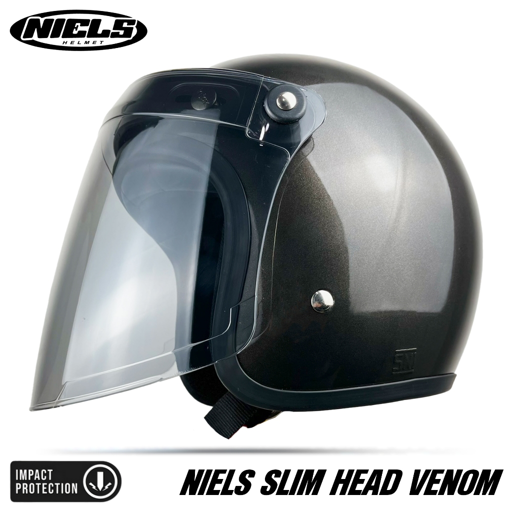 NIELS - Helm Slim Head Kaca Venom Bening / Smoke - Gambar 4