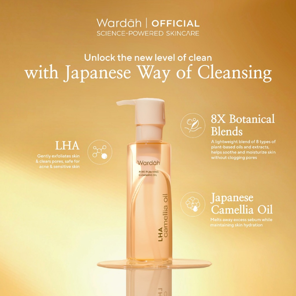 Wardah Cleansing Oil LHA Camellia Oil Pore Purifying 140 ml-Cleansing oil membersihkan waterproof makeup dengan formula ringan, tekstur oil to milk, mudah dibilas dan cocok untuk kulit acne-prone - Skincare - Gambar 4
