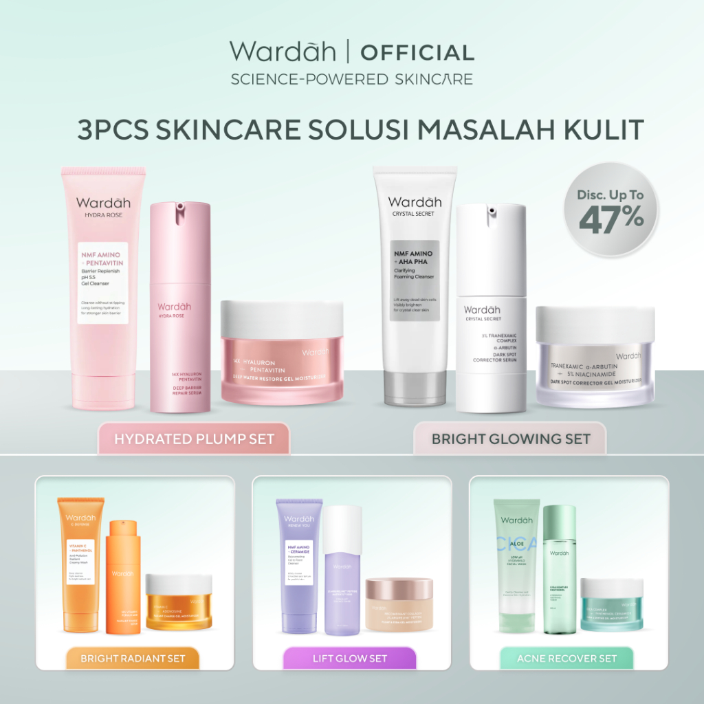 WARDAH Paket 3 pcs Gel Moisturizer, Facial Wash, dan Serum - Bright Radiant, Bright Glowing, Calm Acne, Hydrated Plump, Nature Daily, Renew You, Lightening, Nature Daily Cica Aloe - Skincare - Gambar 3
