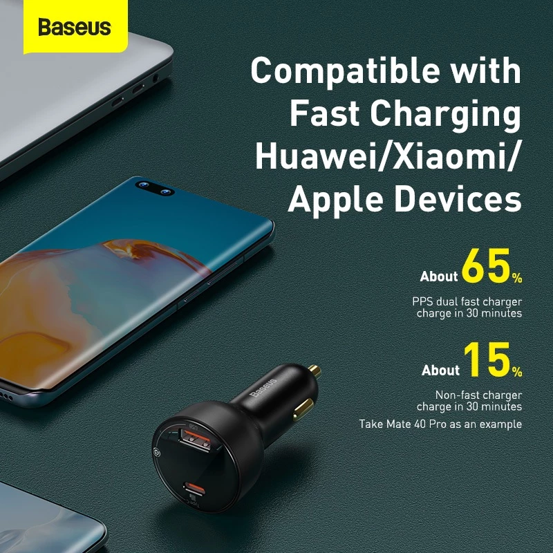 Baseus Superme Digital Display PPS Dual Quick Charger Car Charger U+C 100W - Gambar 3