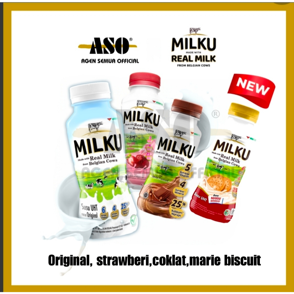[ PAKET ISI 12] Milku Minuman 200ml Rasa Cokelat Stroberi Original marie PROMO !!! - Gambar 2