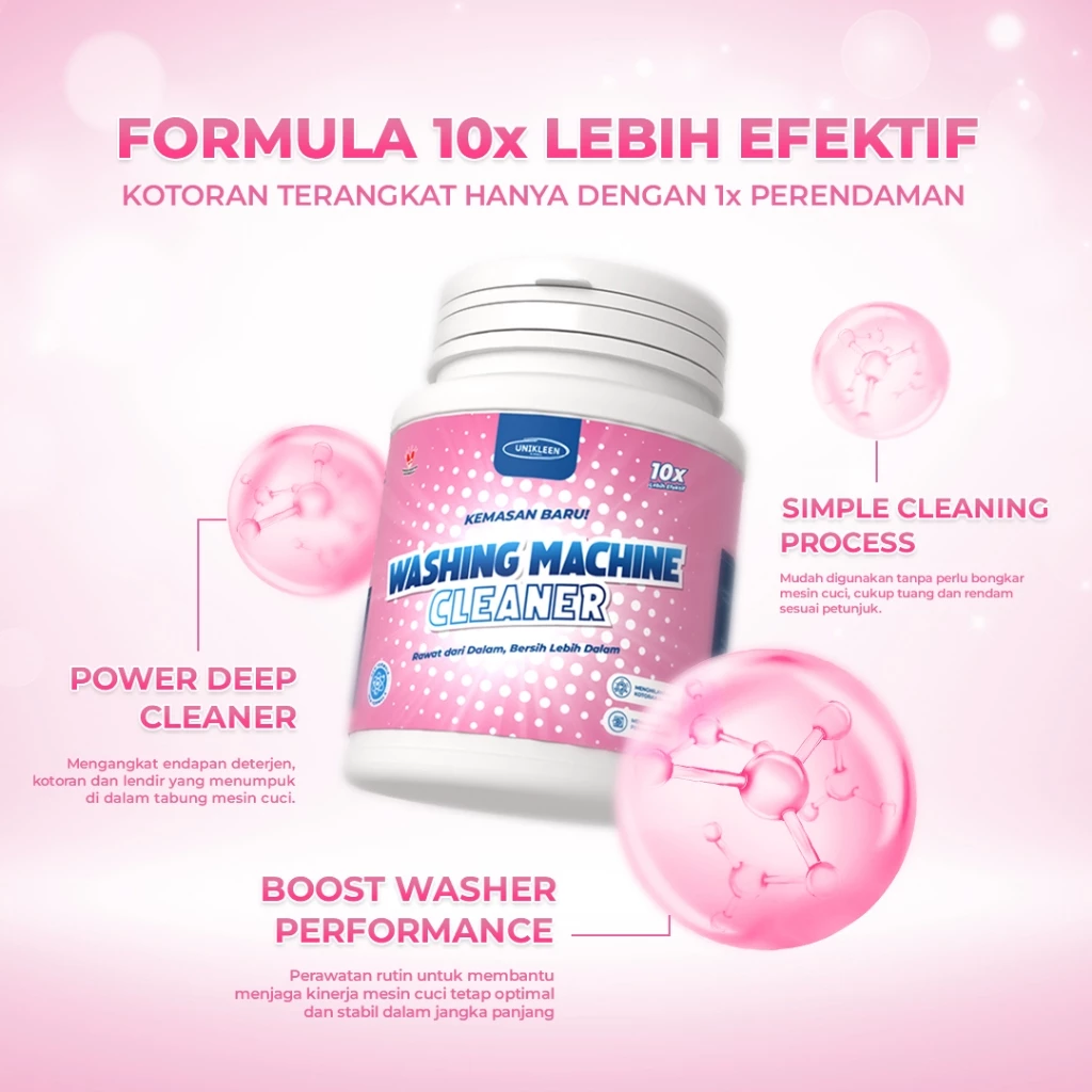 UNIKLEEN Pembersih Mesin Cuci Antibakteri Washing Machine Cleaner/pembersih mesin cuci/pembersih mesin cuci 1 tabung bukaan atas/pembersih mesin cuci 2 tabung/bubuk mesin cuci pembersih - Gambar 3