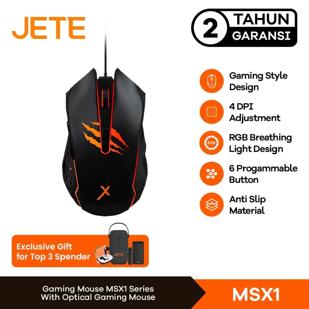 JETE MSX1 Mouse Gaming with RGB & 2400 DPI - Garansi 2 Tahun