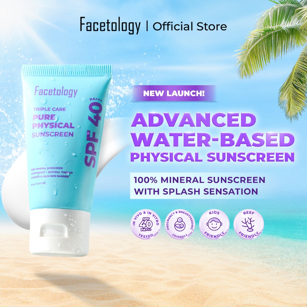 Facetology Triple Care Pure Physical Sunscreen SPF 40 PA+++ Mineral Sunscreen /Merah Jingga Official - Gambar 2