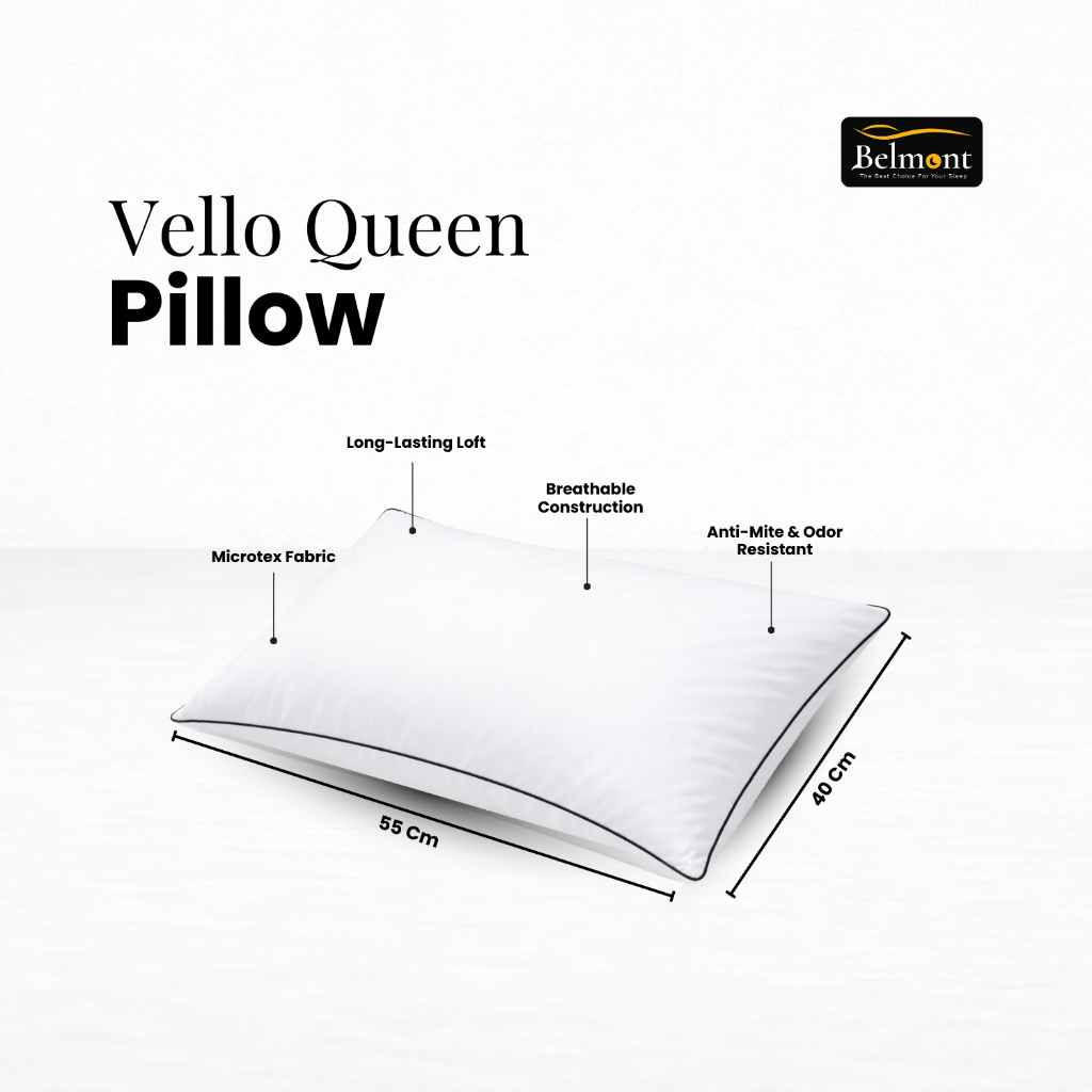 Bantal Velo Belmont 55 x 40 / Isi Siliconized / Lembut, Tebal, Anti Bau & Jamur / Cover Katun - Gambar 3