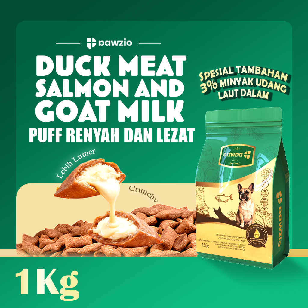 PAWZIO Grain Free Puff Dog Food Salmon and Goatmilk 1Kg – Makanan Anjing Tanpa Biji Gandum