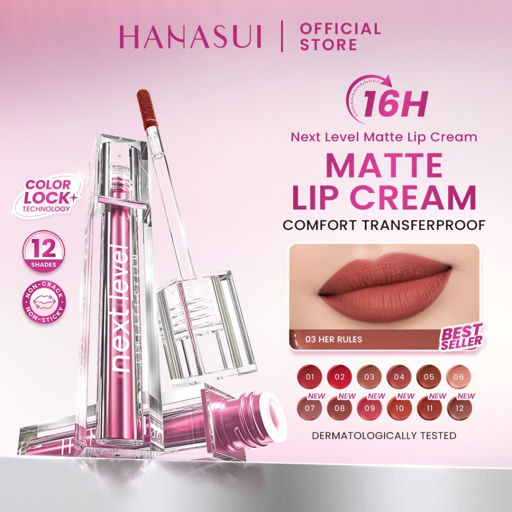 Hanasui Next Level Liplast Cream Pigmented Matte Finish Maximum Coverage / Merah Jingga Official - Gambar 2