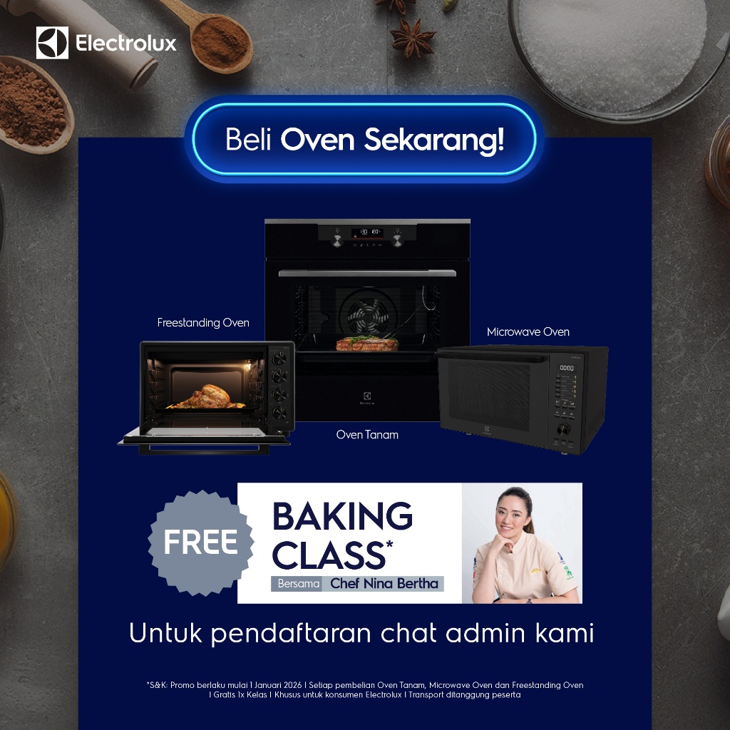 Electrolux FreeStanding Oven 40 L Oven 5-in-1 : panggan Roti, Convection, Baking & Grill, Rotisserie, AirFry Double thermostat Panas merata dan presisi 2 layer kaca pintu aman dari luar menahan suhu panas Api Atas Bawah High Power Timer Presisi EOT4022XFG - Gambar 2