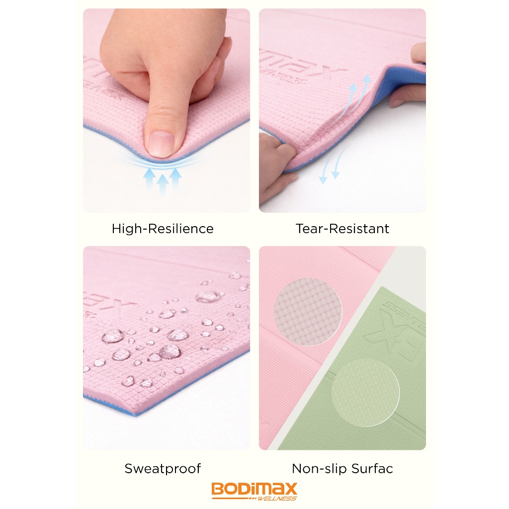 BODIMAX WELLNESS PVC FOLDABLE MAT / Matras Yoga & Fitness 8mm / Anti Slip / Foldable Exercise Mat - Gambar 3