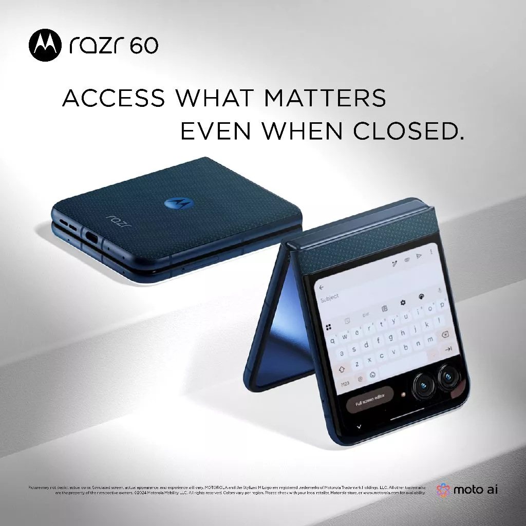 Motorola Razr 60 - 4500mAh 30Wwired/15W WLC - 32MP Selfie - 50MP RearCam OIS - 13MP UW/Macro - Moto AI - 3.6"Ext/6.9"Int Display - FHD+ LTPO 1-120Hz - Dolby Stereo - Titanium Hinge - IP48 - GGVictus - Gambar 4