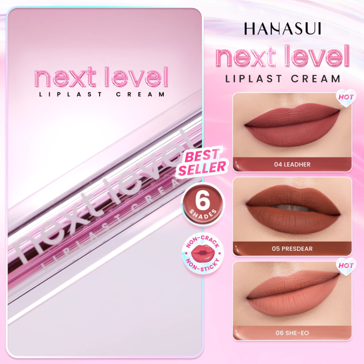 Hanasui Next Level Liplast Cream Pigmented Matte Finish Maximum Coverage / Merah Jingga Official - Gambar 3