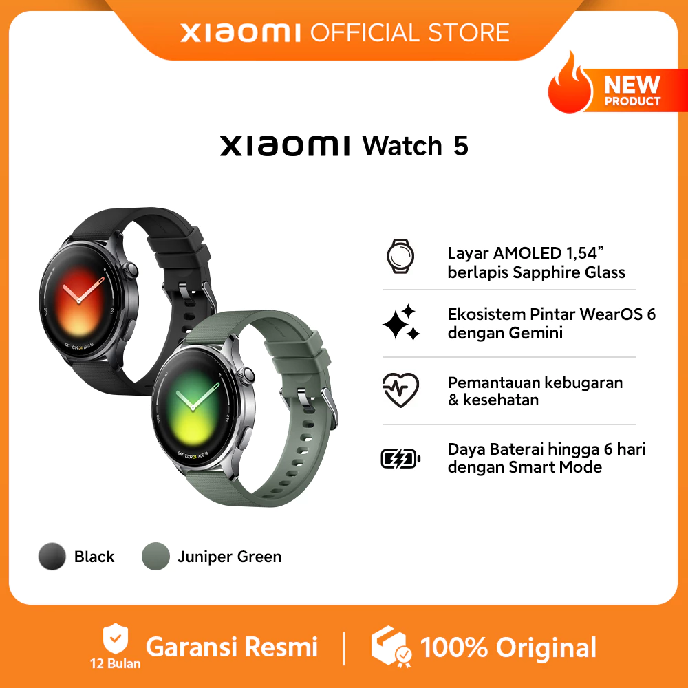 Xiaomi Watch 5 / AMOLED 1,54” Sapphire Glass / Ekosistem Pintar WearOS 6 dengan Gemini / Pemantauan kebugaran & kesehatan / Daya Baterai 6 hari Smart Mode / Smartwatch Wanita Pria [Xiaomi Official Store]