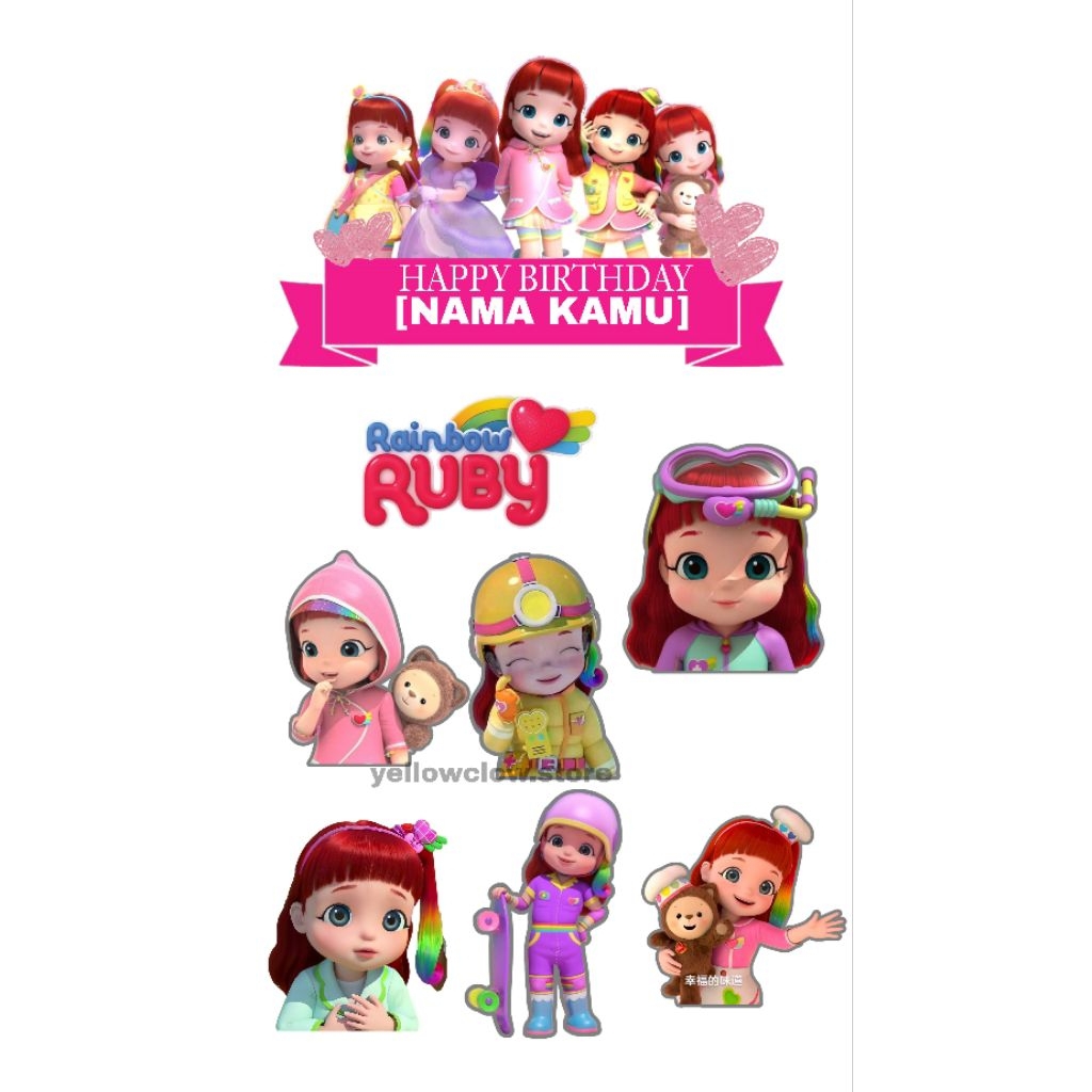 Rainbow Ruby Theme Birthday Cake Topper Custom Rainbow Ruby Name Topper ...