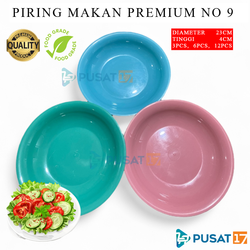 PUSAT17 PIRING PREMIUM LUSINAN UKURAN 9 PIRING LUSINAN NO 9 INCI 23CM 12PCS FOOD GRADE PIRING MAKAN PLASTIK BPA FREE PIRING LUSINAN PIRING SAJI BULAT BERKUALITAS PERLENGKAPAN DAPUR PLATE