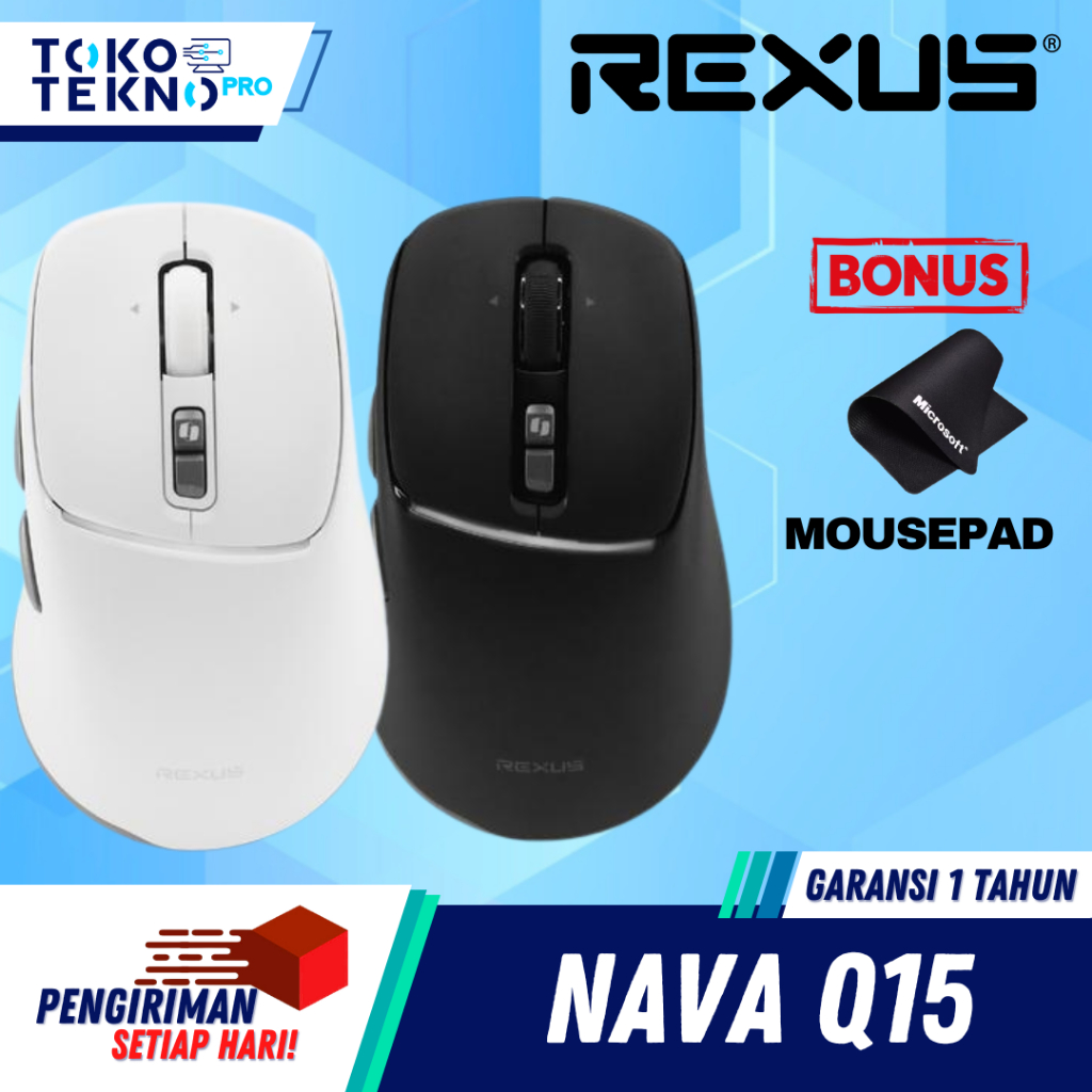 Mouse Office Rexus Nava Pro Q15 / Q-15 Mouse Wireless Silent Click Untuk Kantor Bentuk Ergonomic Dengan Co-Pilot