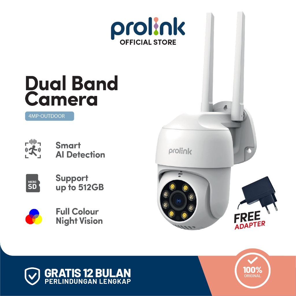 Prolink 4MP Smart IP Cam CCTV Wifi Dual Band Outdoor QHD 360° View Resolusi 2,5K Kamera 2 Way Audio Motion and sound detection Support ONVIF