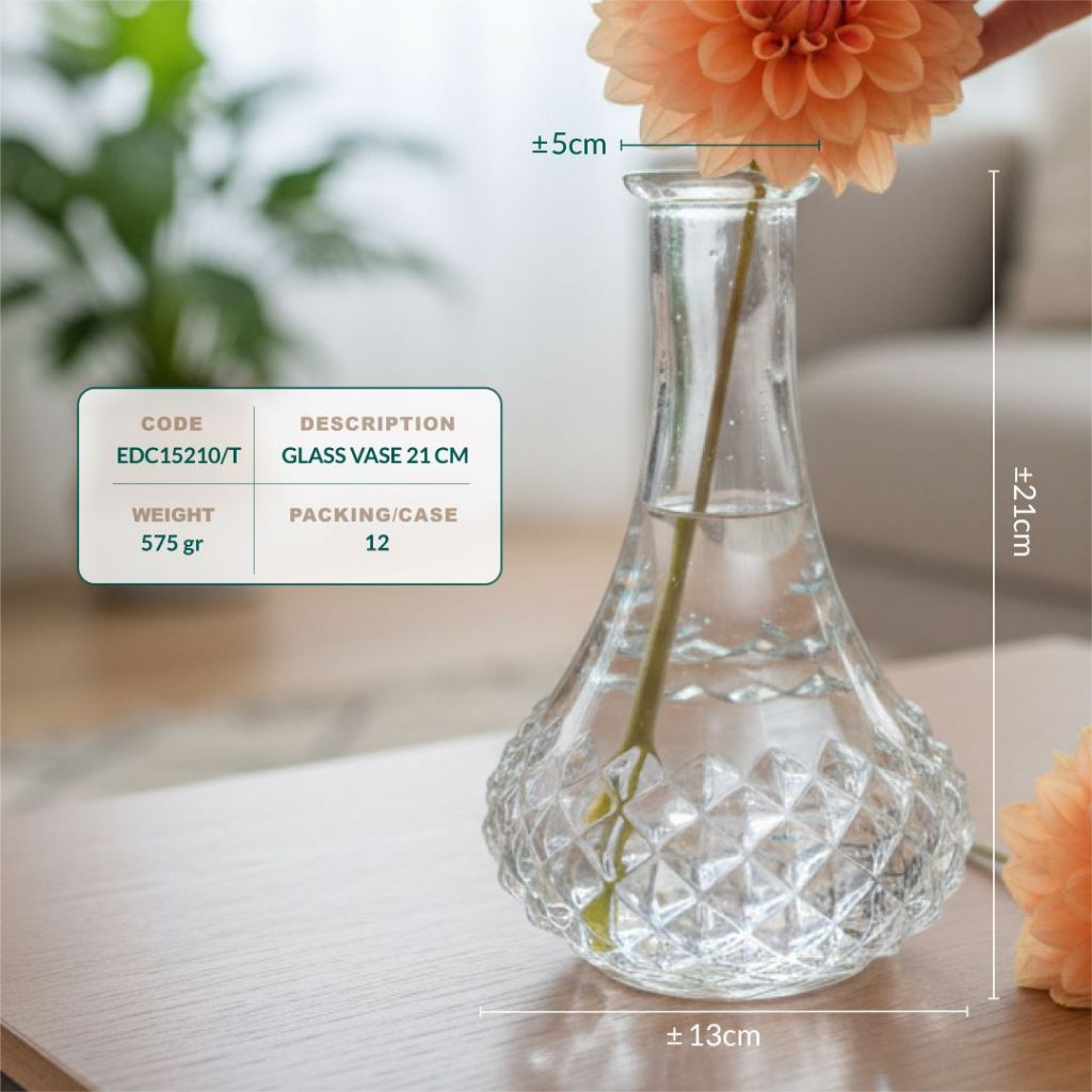 Home Decor Glass Vase Vas Bunga Bening Kaca Cantik 21 cm - Gambar 2