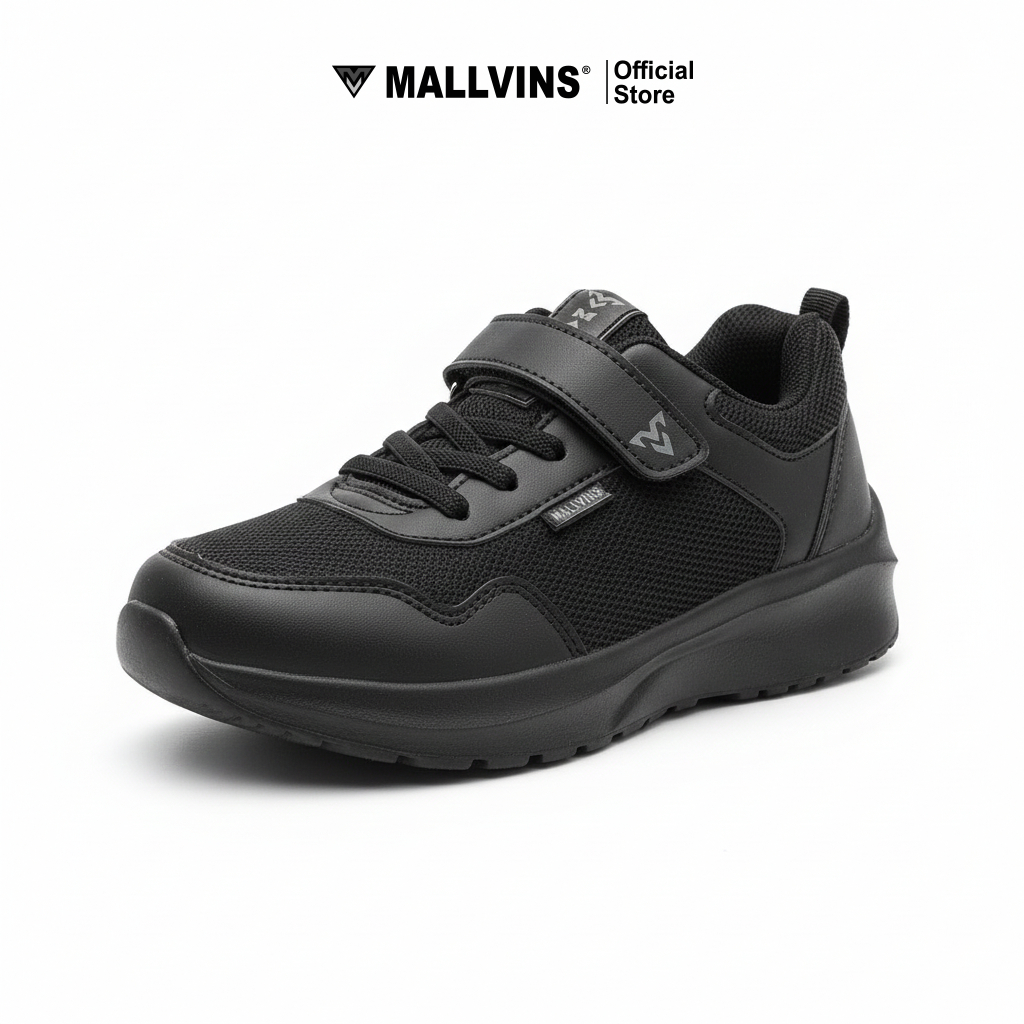 MALLVINS Sepatu Sekolah Anak Size 31-38 Full Hitam - Gambar 3