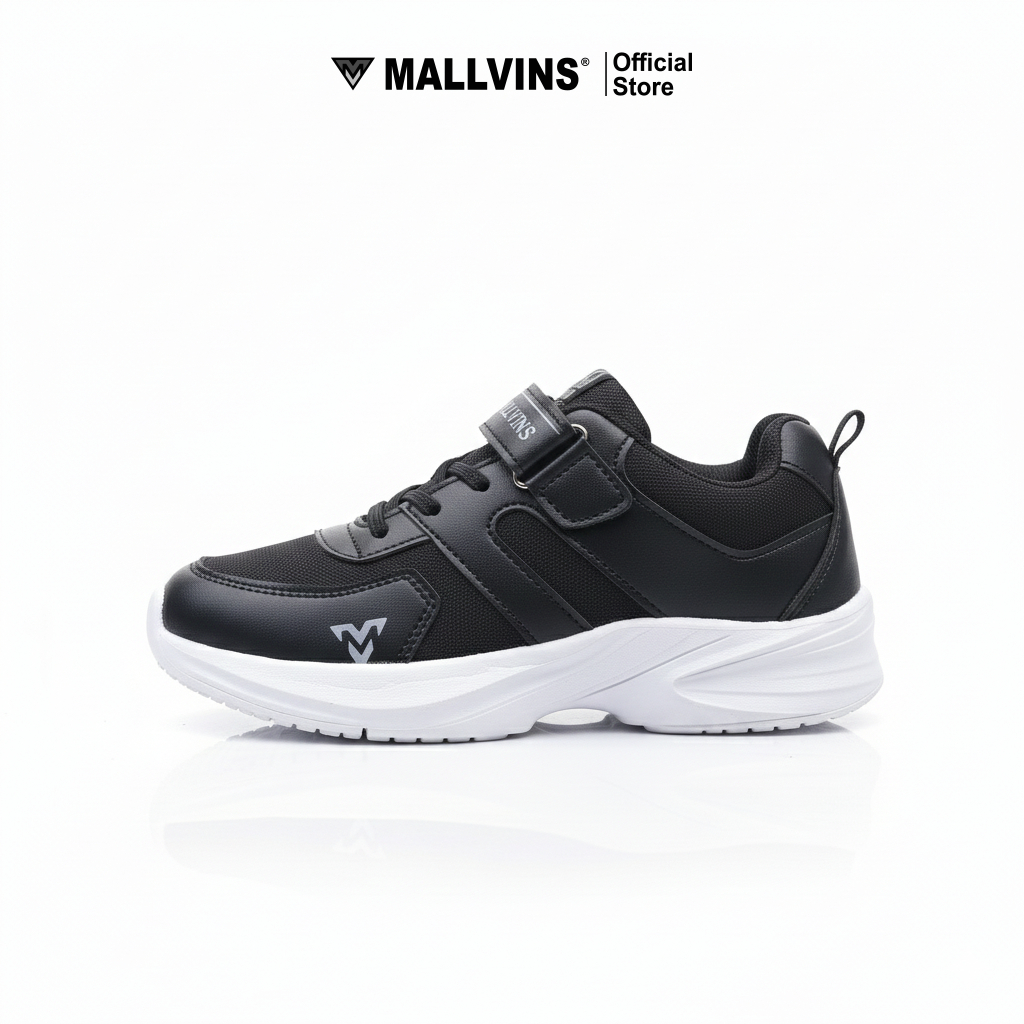 Mallvins - Gaza Black White - Sepatu Sekolah Sneakers Casual Anak Unisex