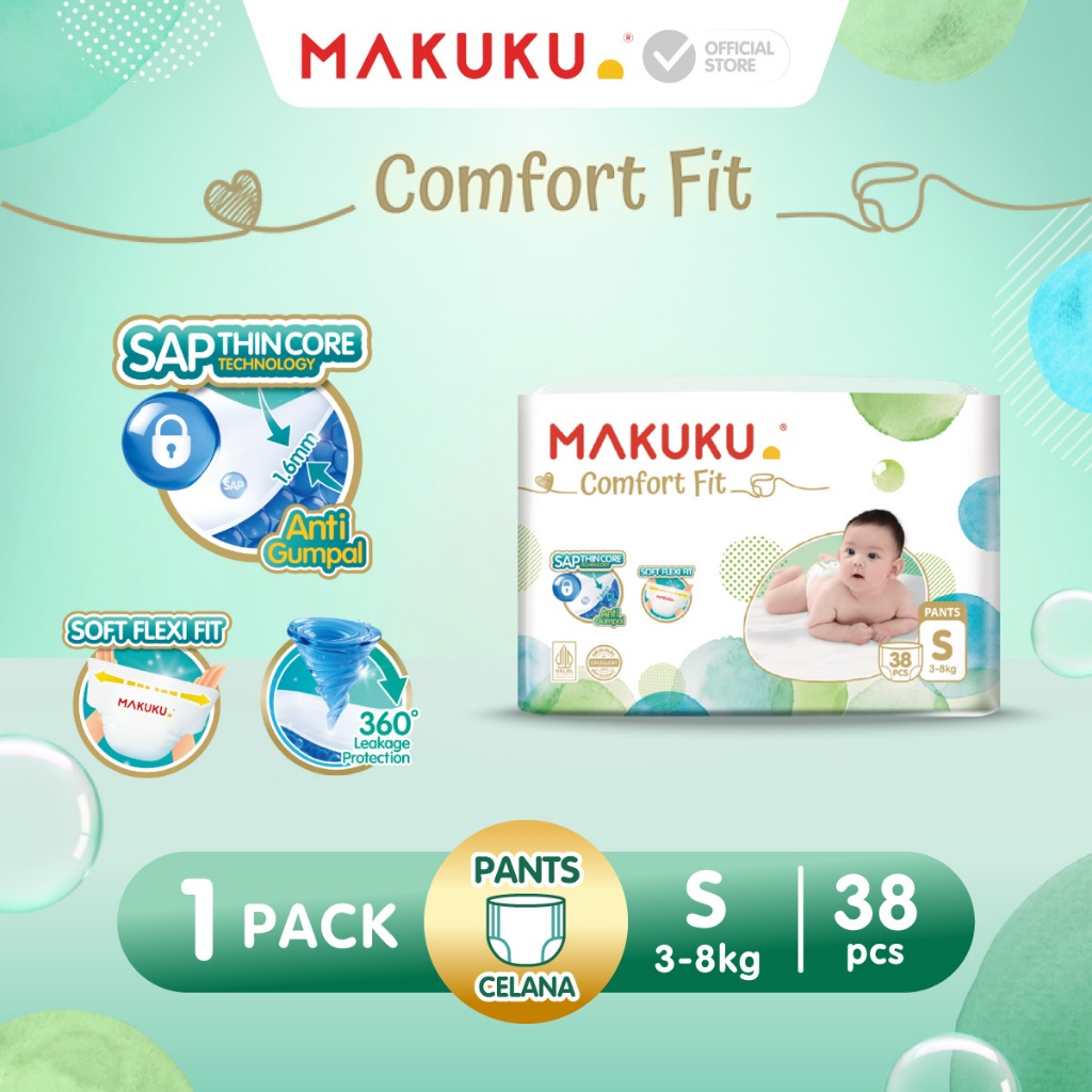 [1 PACK] Makuku SAP Diapers Comfort Fit 3.0 Celana / Pants Popok Bayi Regular Pack S38