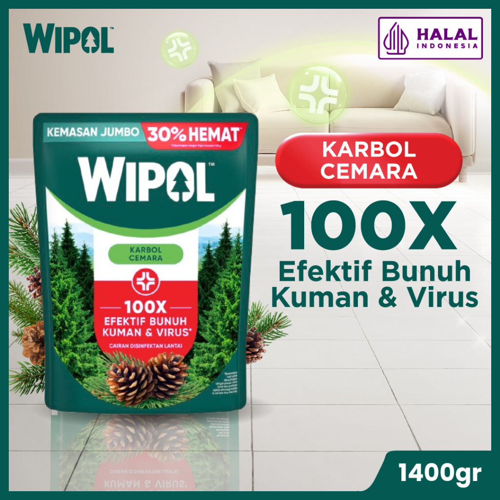 Wipol Pembersih Lantai Cairan Disinfektan Teruji Dermatologis Karbol Cemara 1400 g