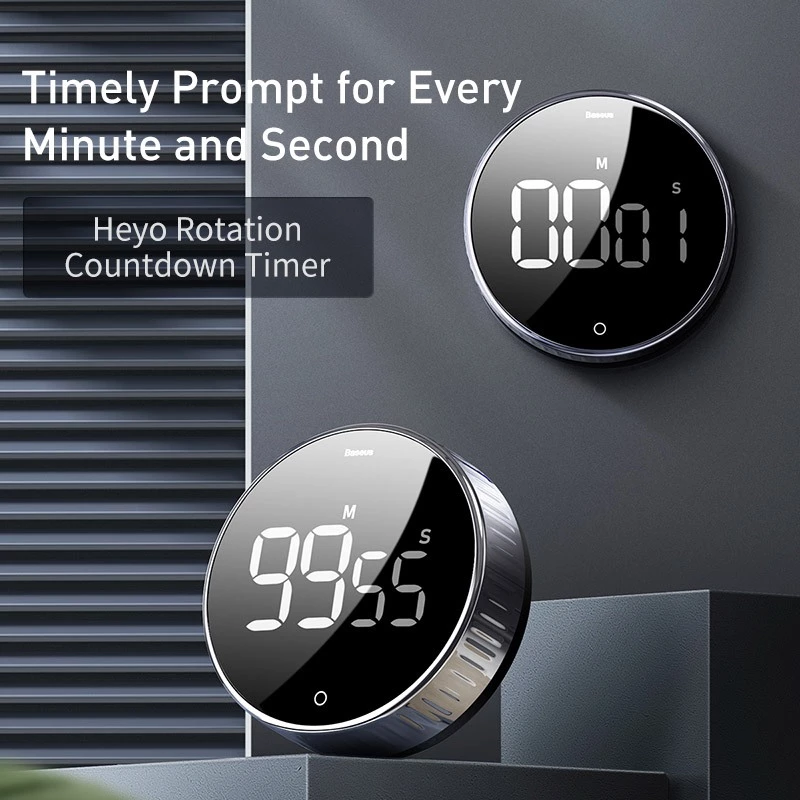 Baseus Timer Heyo Rotation Countdown Digital Kitchen Alarm Pengingat Waktu Lama Masak Magnet - Gambar 2