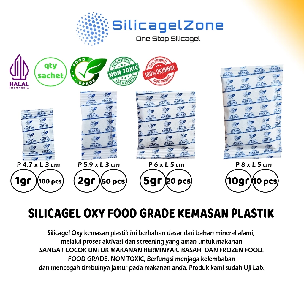 Silica Gel OXY SACHET PLASTIK FOOD GRADE 1 pack isi 100 pcs Untuk Makanan Berminyak dan FROZEN FOOD