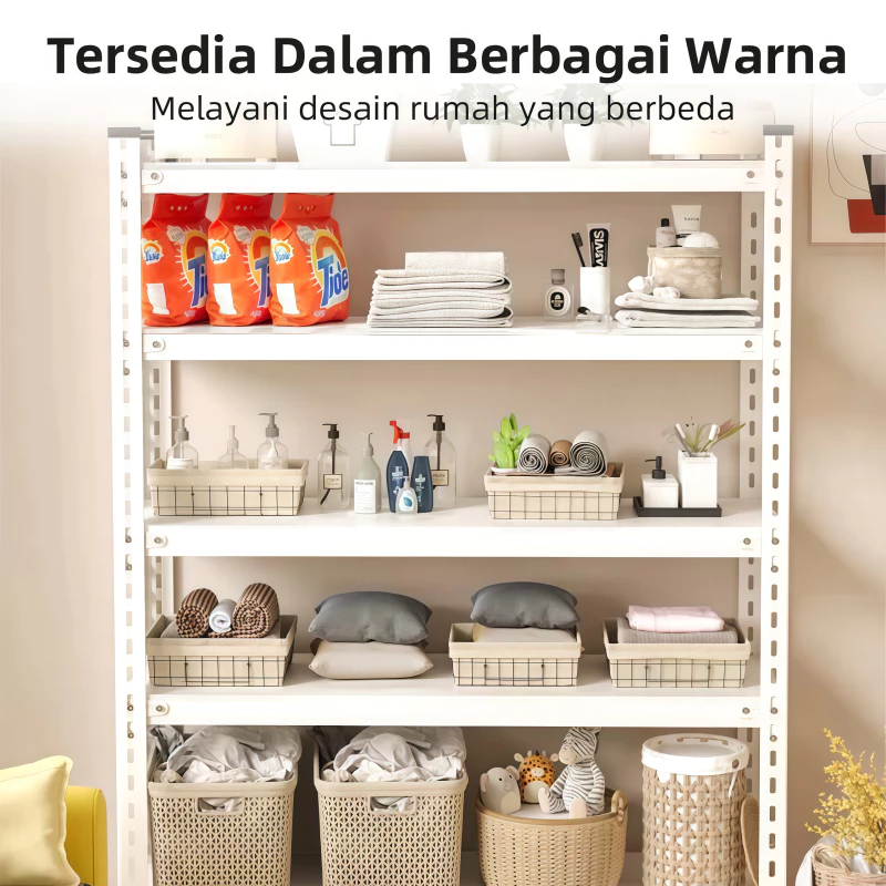 Rak Susun Serbaguna 100% Besi Rak Besi Siku Lubang Rak Serbaguna Rak Buku Minimalis 3/4/5/6 Susun Rak - Gambar 4