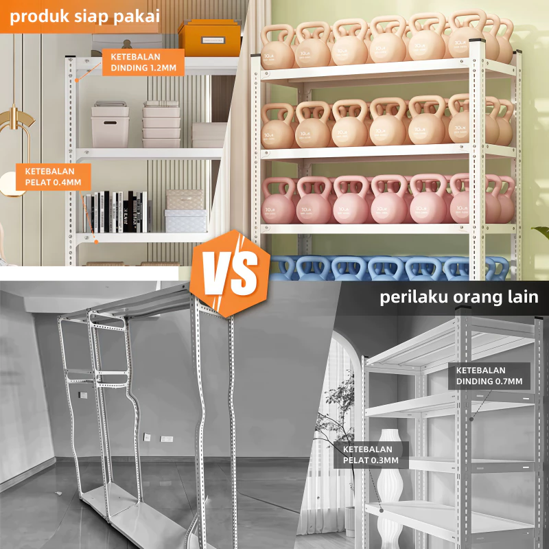 Rak Susun Serbaguna 100% Besi Rak Besi Siku Lubang Rak Serbaguna Rak Buku Minimalis 3/4/5/6 Susun Rak - Gambar 2