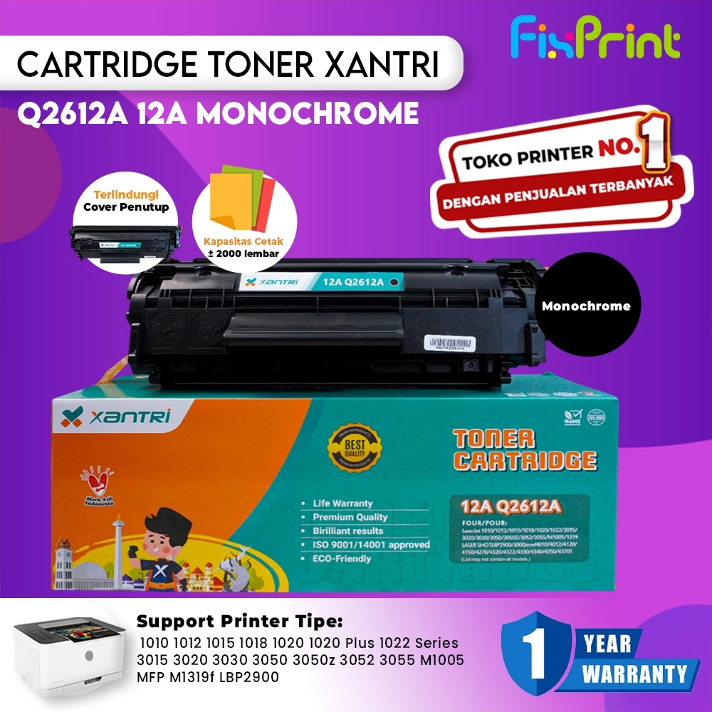 FixPrint Cartridge Toner Xantri 12A Q2612A Compatible for Printer LBP2900 LBP 2900 Premium Grade Xantri