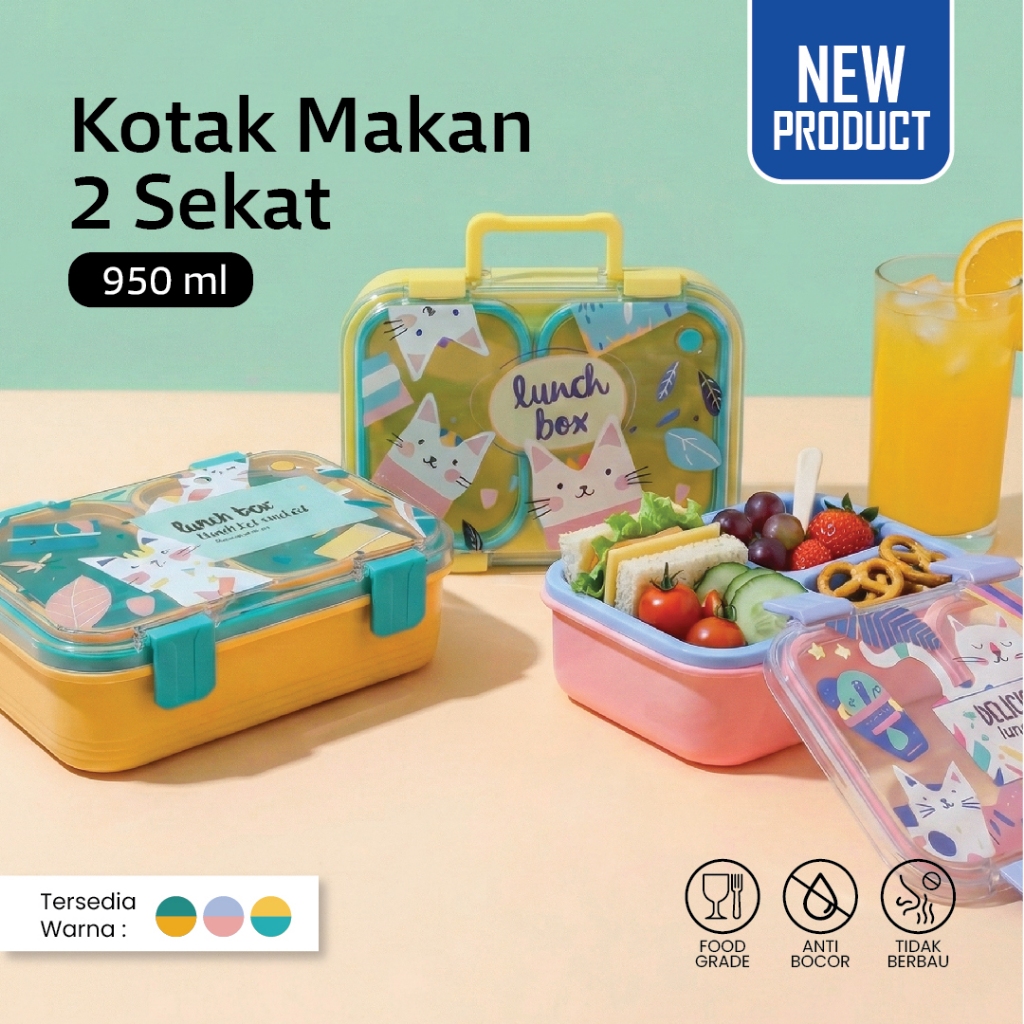 Lunch Box Kotak Makan Anak Anti Tumpah Plastik 950ml dan 1150ml