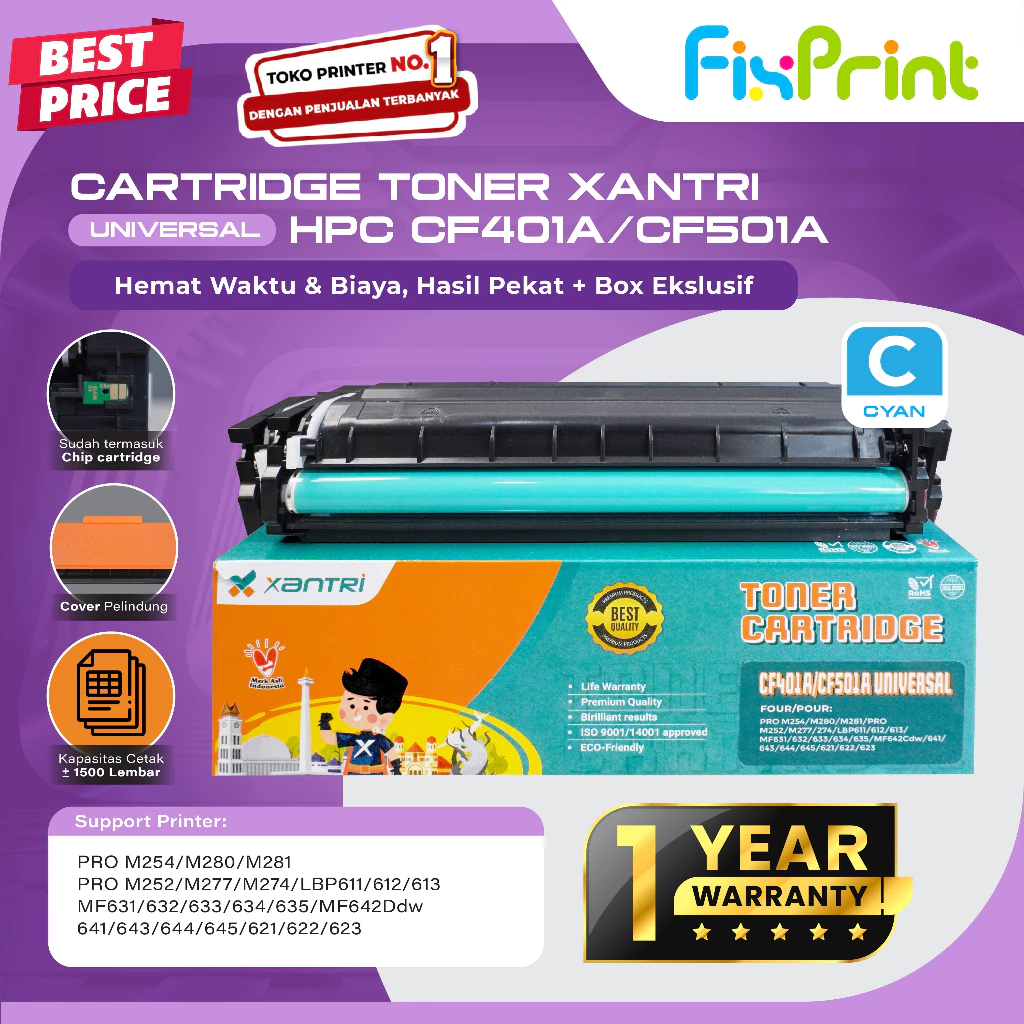 FixPrint Cartridge 045 Toner Premium Grade Xantri CRG045 CRG-045 Printer LBP611Cn LBP613Cdw MF-631Cn 633Cdw 635Cx - Gambar 2