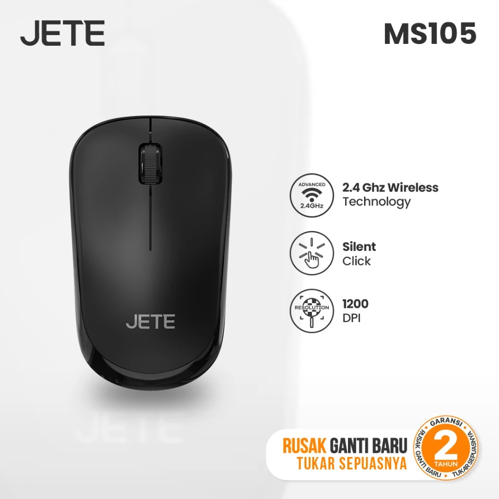 Mouse Wireless JETE MS105 Mouse 1200 DPI 3 Level Mouse Tanpa Kabel USB Dongle Silent Click Mouse Kantor Komputer Laptop Windows For Macbook - Gambar 2