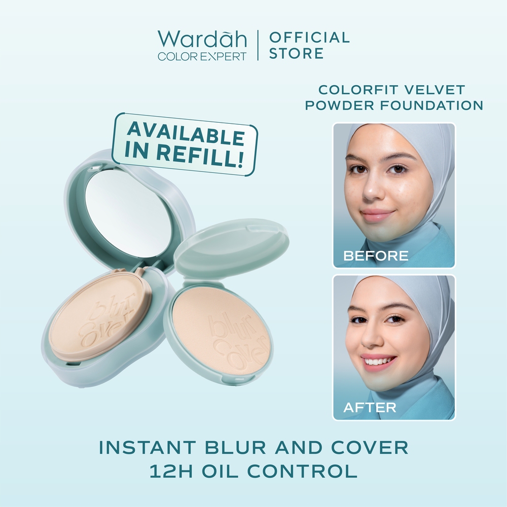 WARDAH Colorfit Velvet Powder Foundation Refill - Bedak Padat Dengan SPF 20 - Oil Control - Tahan Lama Hingga 12 Jam - Hasil Matte Coverage Natural - Makeup - Cocok Dipakai dengan Cushion