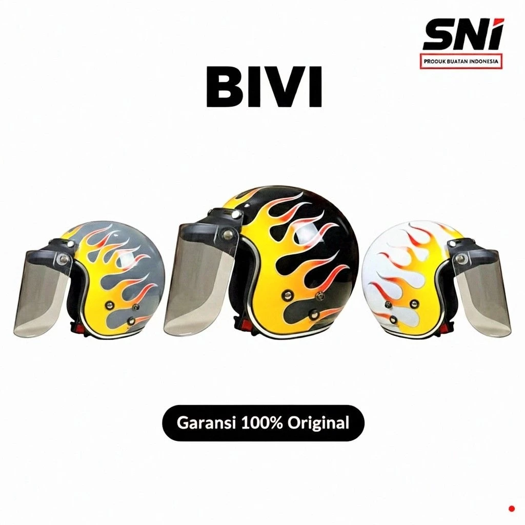 HELM BOGO BIVI MOTIF API - ORI SNI Retro Half Face Dewasa Pria Wanita