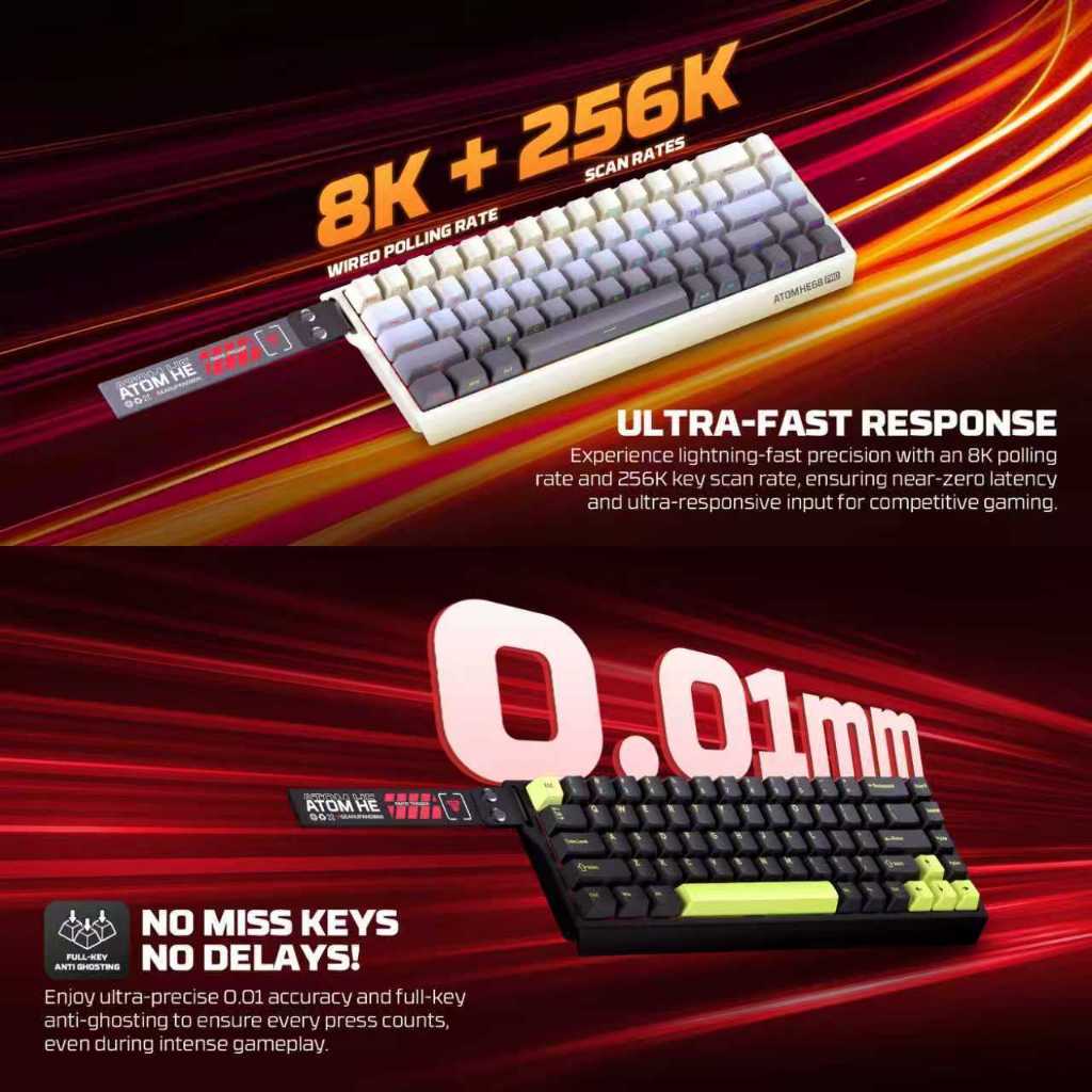 FANTECH AtomHE68 / Atom HE-68 / Atom HE 68 Pro / MK922/ MK-922 Gaming Keyboard 3in1 Connection Wireless 8K Wired Magnetic Switch - Gambar 2