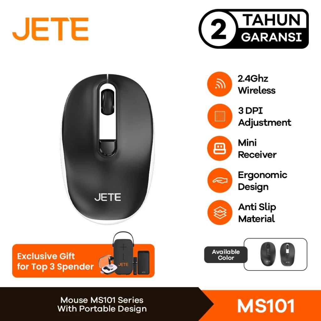 JETE Mouse Wireless MS101 with 3 Level DPI - Garansi 2 Tahun