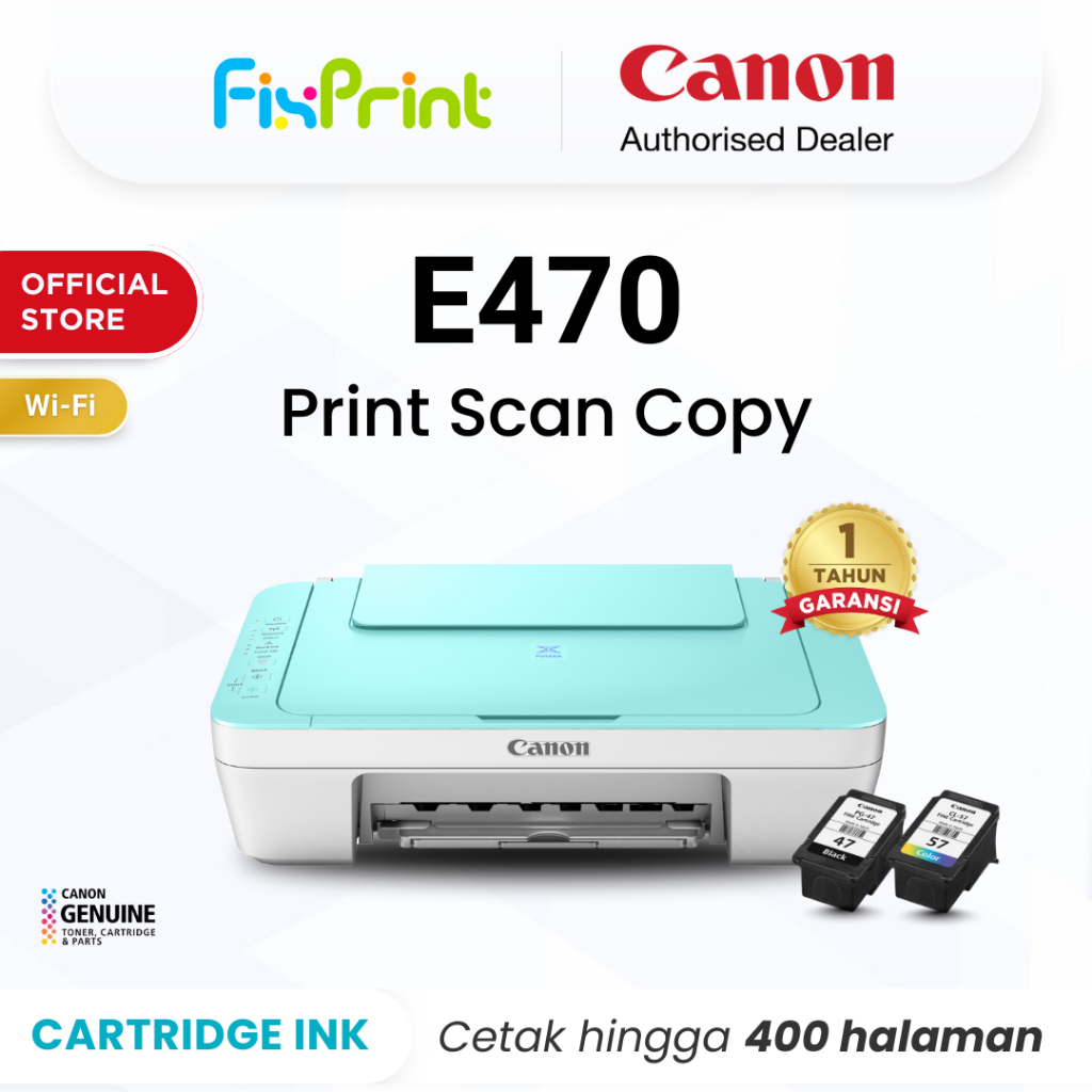 FixPrint Printer Wifi Canon E470 Series - Inkjet Wireless All In One Print Scan Copy - Garansi 1 Tahun - Pengganti 2875 2876 2989