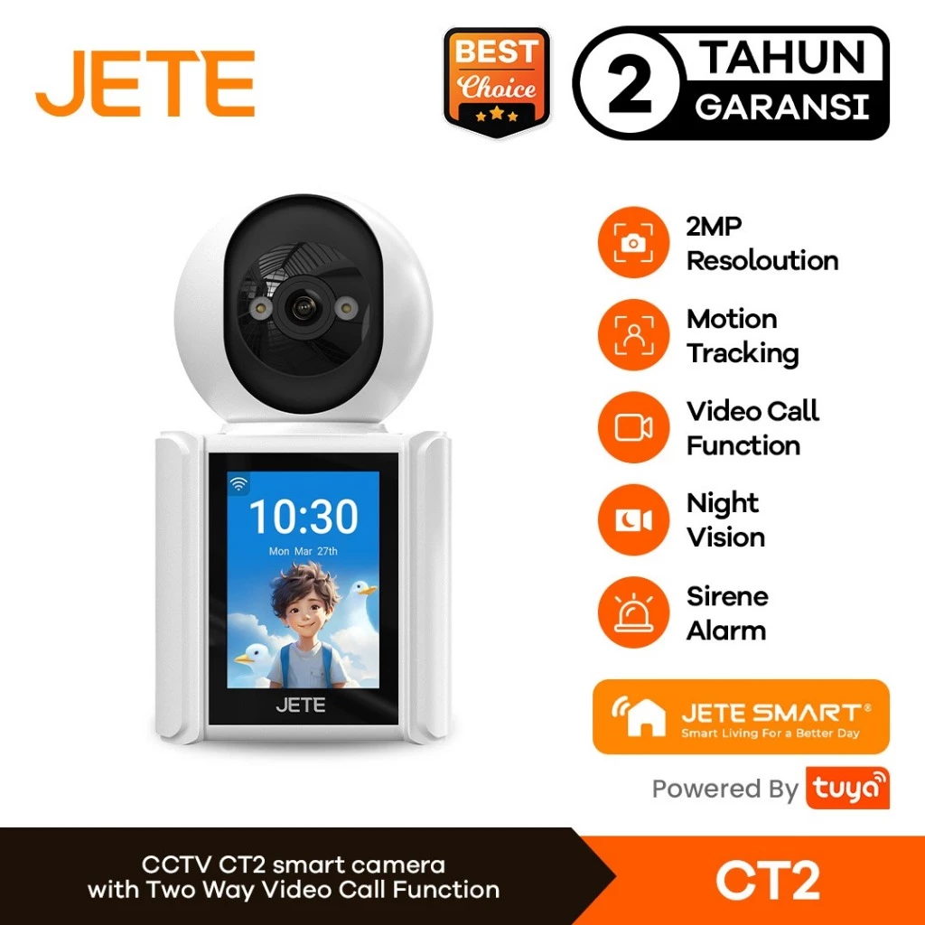 JETE CT2 CCTV indoor Ip Camera 2MP IP Cam Smart Home Video Call Screen Garansi Resmi 2 Tahun (RTL)