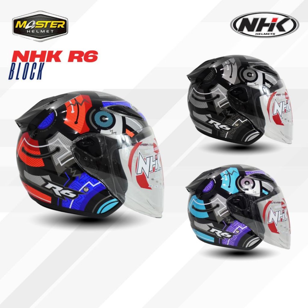 NHK R6 Block Black Pink Yellow - Half Face Helmet Motif R-6 R 6 ...