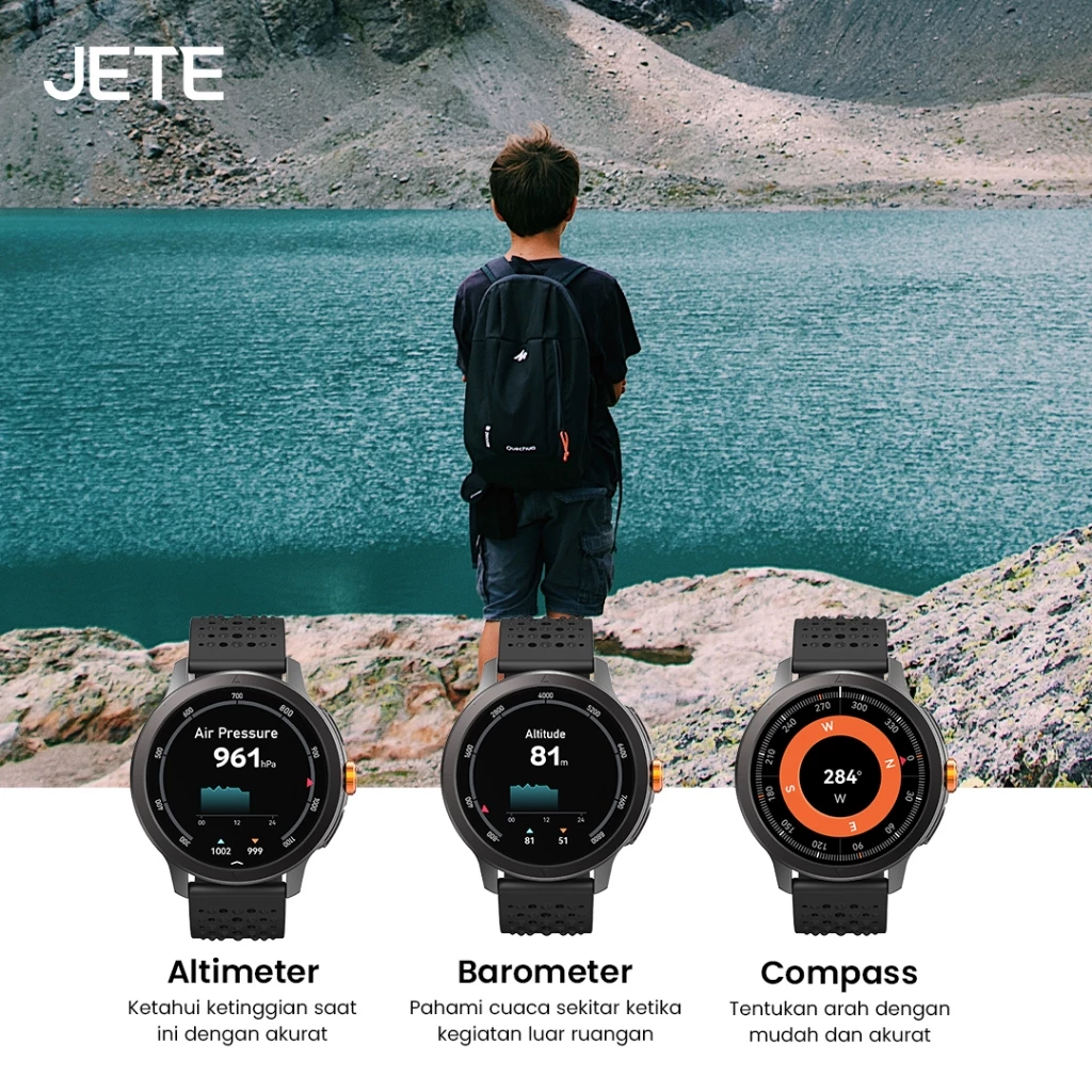 Smartwatch JETE VOLT 2 AMOLED 1.6 Inch Screen Display Jam Tangan AI Running 5 ATM Waterproof Watch 4GB Smart Watch With GPS Sport Mode Heart Rate Jam Tangan Pria Wanita (RTL) - Gambar 3