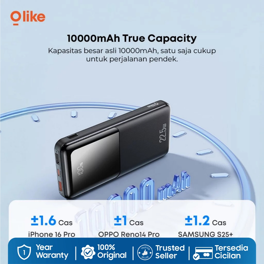 Olike Built-in Cable Power Bank P201S Super Fast Charging 22.2W Builtin Type C and Lightning Cable with LED Digital - Gambar 4