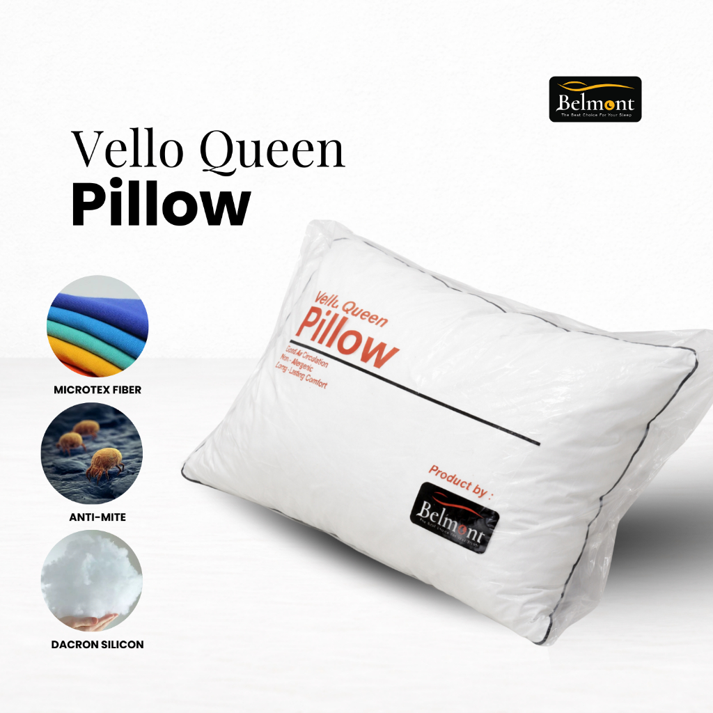 Bantal Velo Belmont 55 x 40 / Isi Siliconized / Lembut, Tebal, Anti Bau & Jamur / Cover Katun - Gambar 4