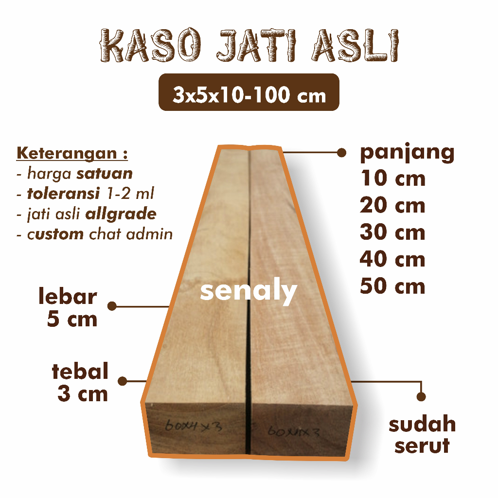 Balok Kayu 3x5 cm Jati Asli Sudah Serut Rapi - senaly -